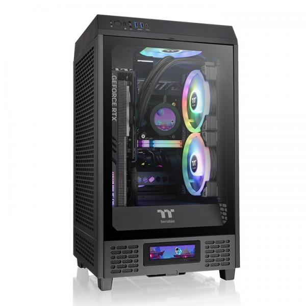 Black gaming PC case with RGB fans, GeForce RTX GPU, and Tempest branding visible