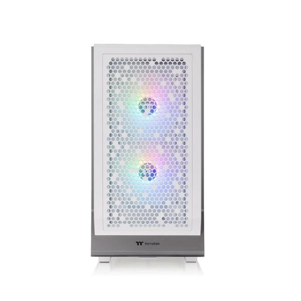 White PC case with RGB fans and mesh front panel, ideal for gaming or business IT setups