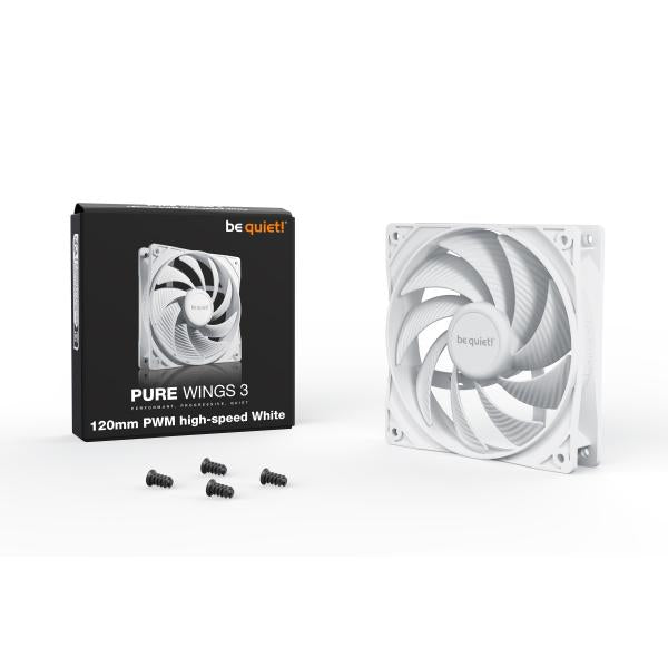 be quiet! Pure Wings 3 120mm PWM high-speed white case fan with packaging and screws
