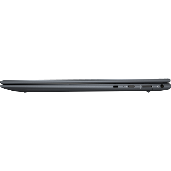 Slim black laptop side view showing USB-C, HDMI, and audio ports for business IT hardware