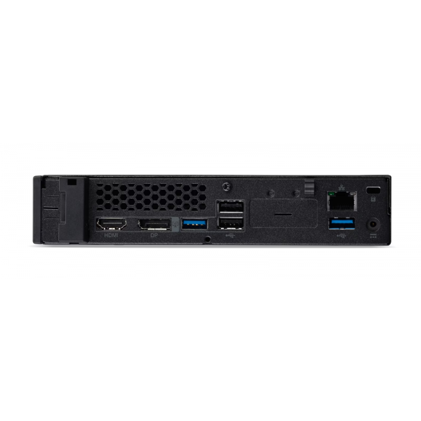 Compact black mini PC rear view with HDMI, DisplayPort, USB 3.0, Ethernet, and audio ports for business IT setups