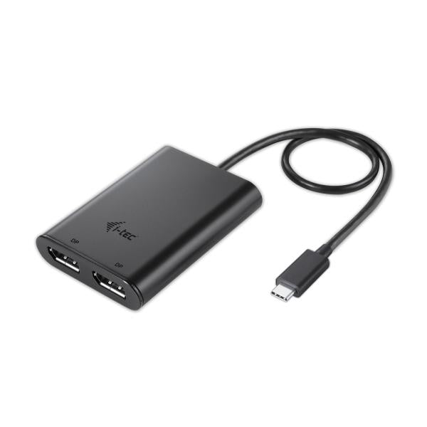 USB-C to dual HDMI adapter for multi-monitor setup, compact black design with T-Tec branding