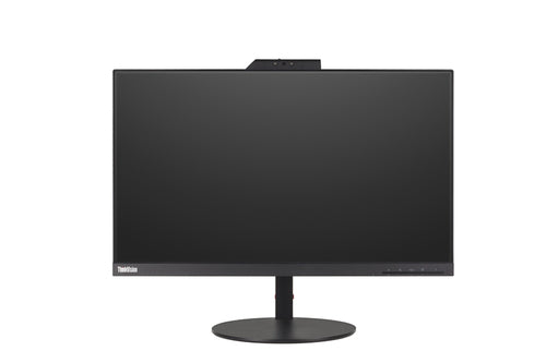 Lenovo ThinkVision monitor with built-in webcam, sleek black design for office use