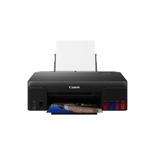 Canon inkjet printer with color cartridges printing a photo