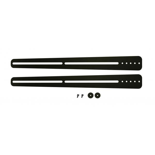 Black server rack mounting rails with screws and washers for IT hardware installation