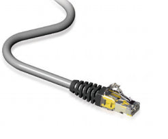 Gray Ethernet cable with yellow RJ45 connector, ideal for IT networking hardware setups