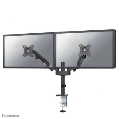 Dual monitor mount with adjustable arms for ergonomic desk setup