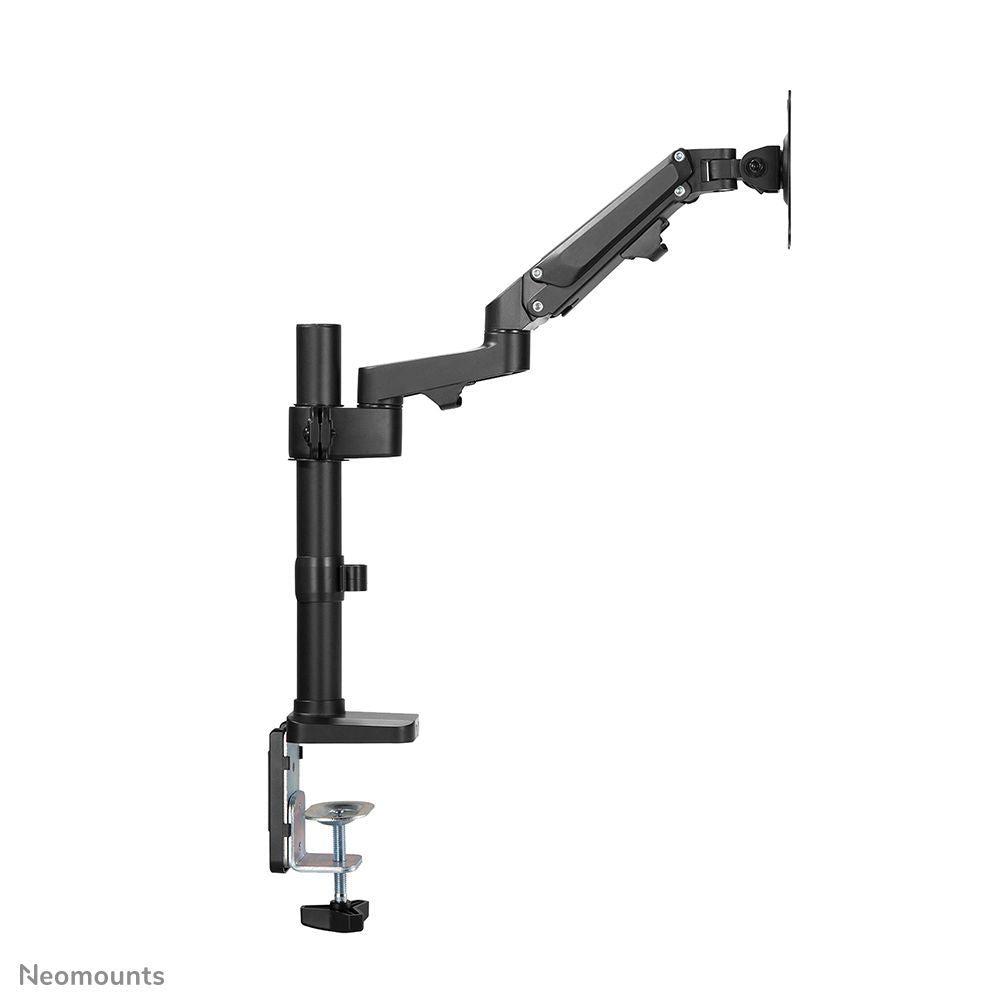 Adjustable black monitor arm with desk clamp mount, ergonomic design for office setup