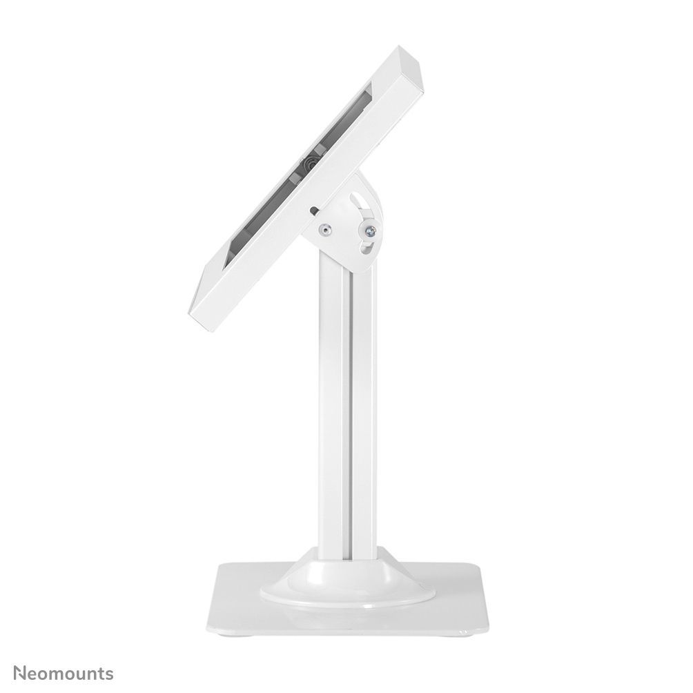 White adjustable tablet stand for retail POS, compatible with iPad and Android devices