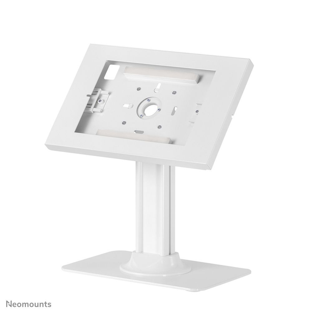 White desktop monitor mount with adjustable stand for office displays