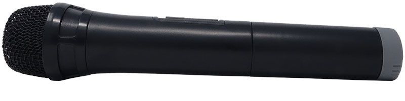 Black handheld microphone with mesh grille, ideal for live performances and audio setups