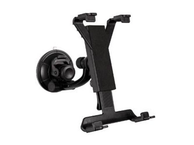 Black adjustable car mount holder for tablet or smartphone with suction cup base