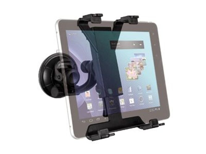 Tablet mount with suction cup holder for car or office, adjustable arm, secure grip