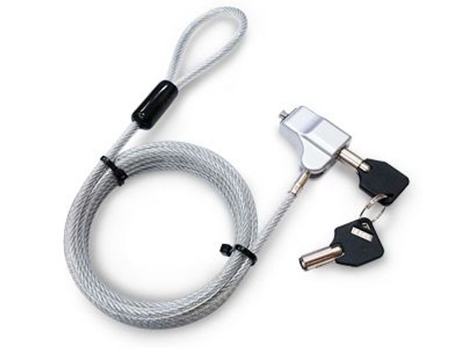 Silver security cable lock with keys for laptops and IT equipment