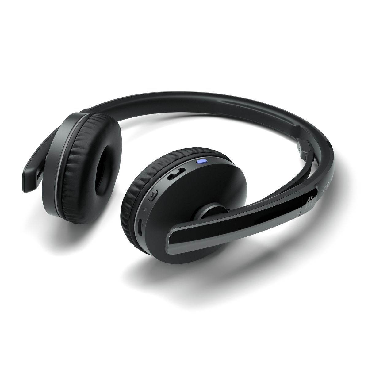 Black wireless over-ear headphones with microphone, ideal for business calls and remote work