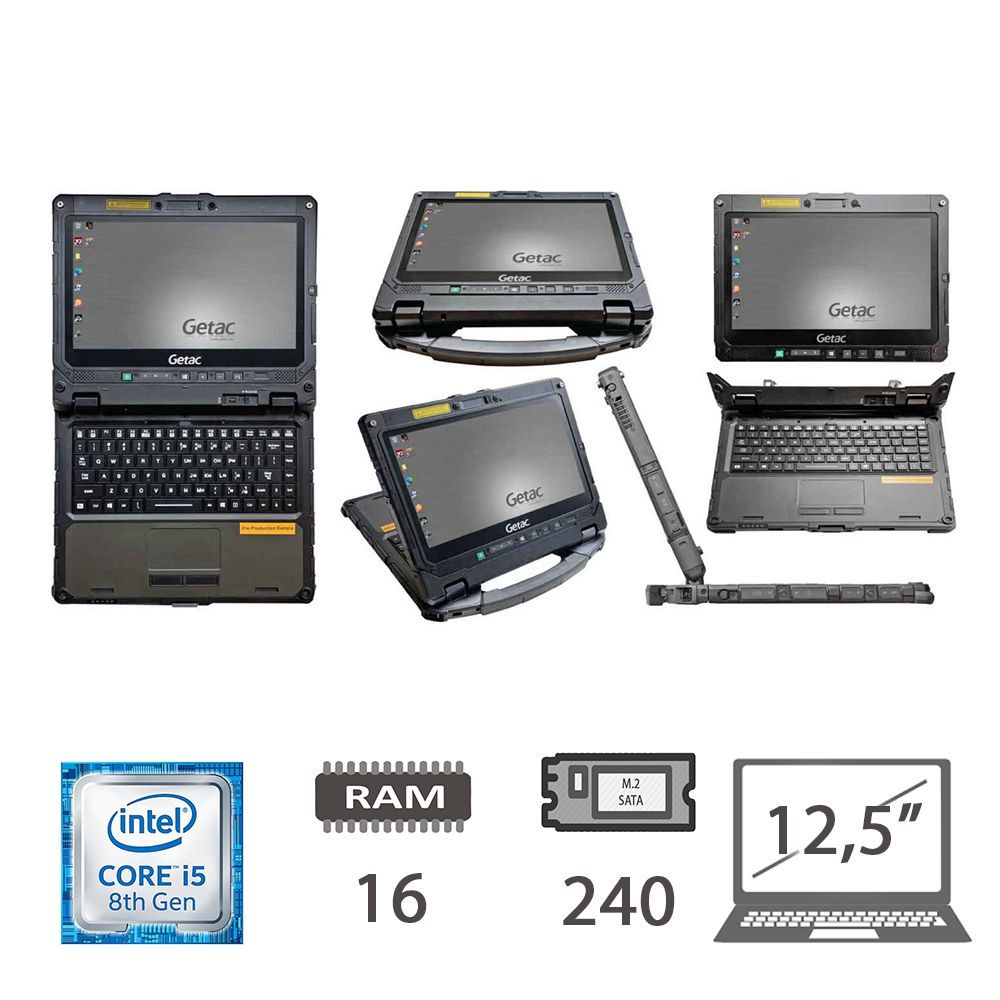 Getac rugged laptops with Intel Core i5 8th Gen, 16GB RAM, 240GB M.2 SATA, 12.5" display