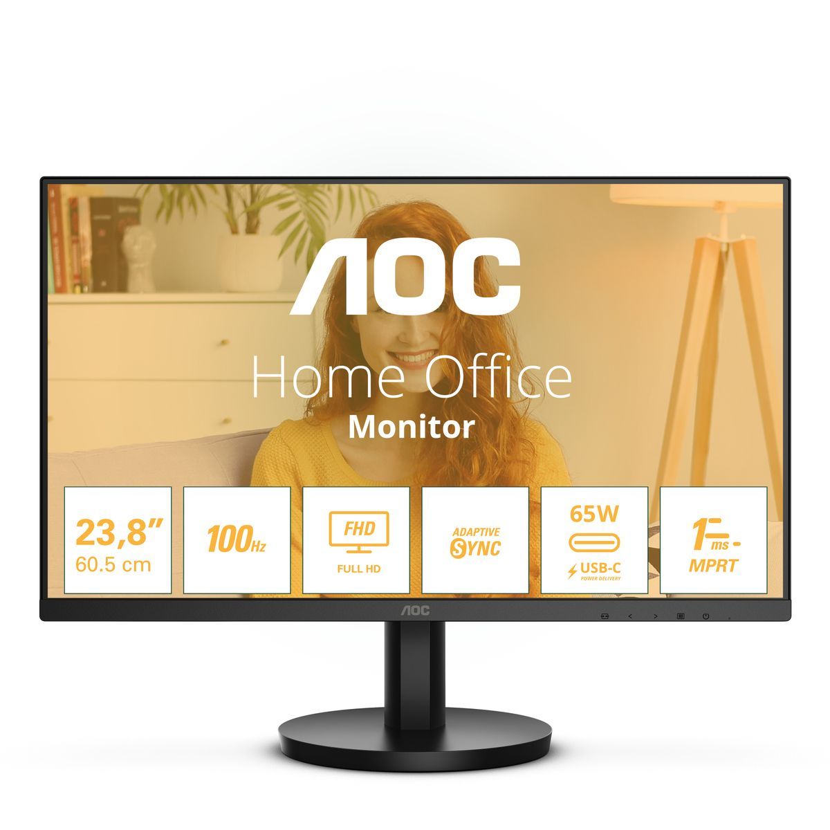 AOC 23.8" FHD 100Hz Home Office Monitor with USB-C 65W, 1ms MPRT, Adaptive Sync for business and retail