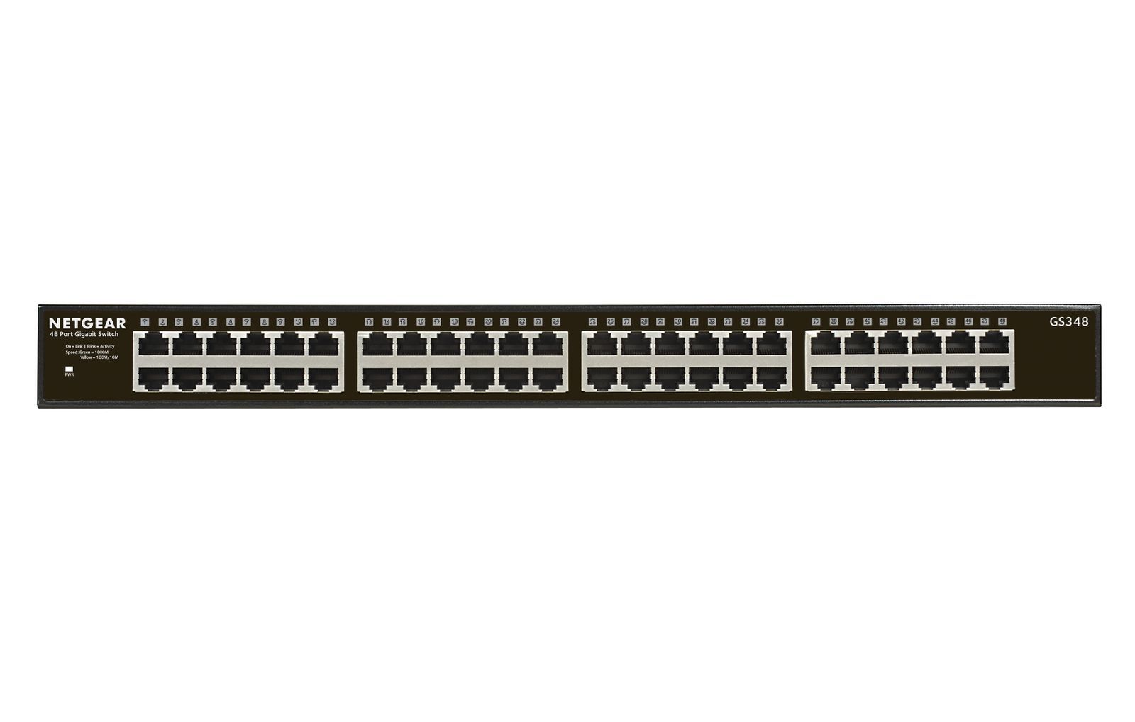 NETGEAR GS348 48-port Gigabit Ethernet switch for business networking, ideal for IT infrastructure and data centers