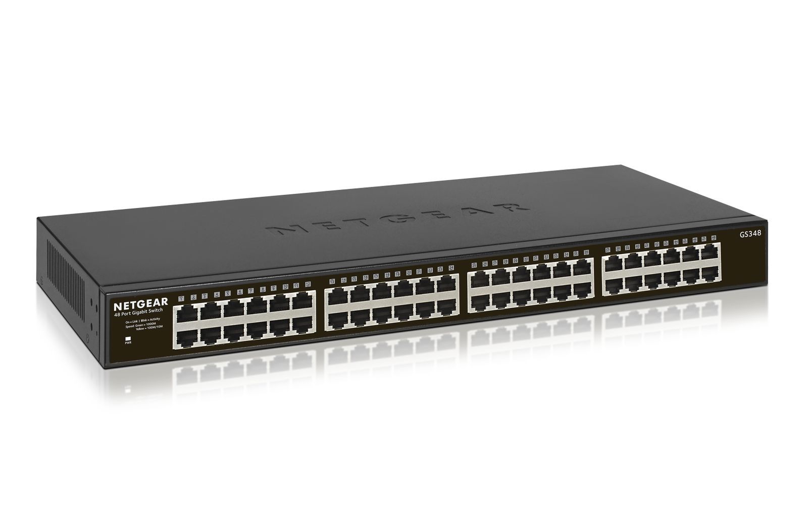 NETGEAR GS348 48 Port Gigabit Switch for business networks, compact design with RJ45 ports