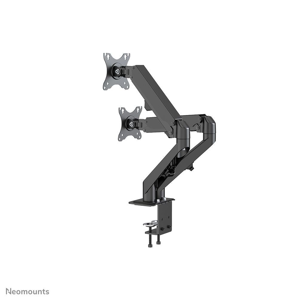 Dual monitor arm mount for ergonomic desk setup, adjustable dual-screen holder