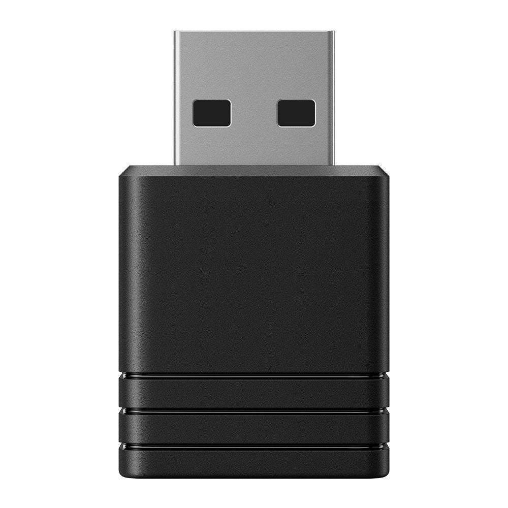 Black USB Wi-Fi adapter for laptops and desktops, compact design with metallic connector