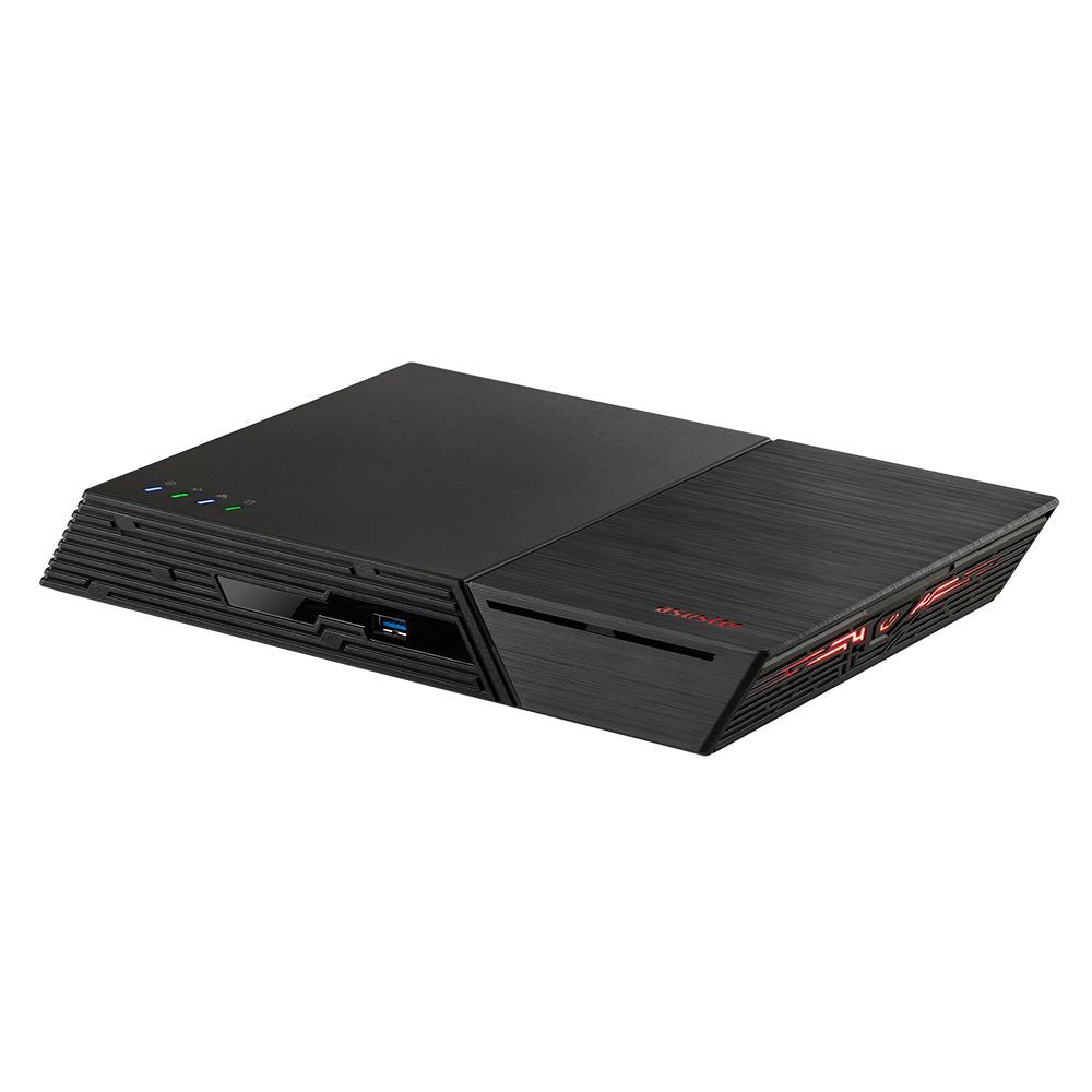 Compact black desktop PC with USB port and LED indicators, ideal for business IT hardware solutions