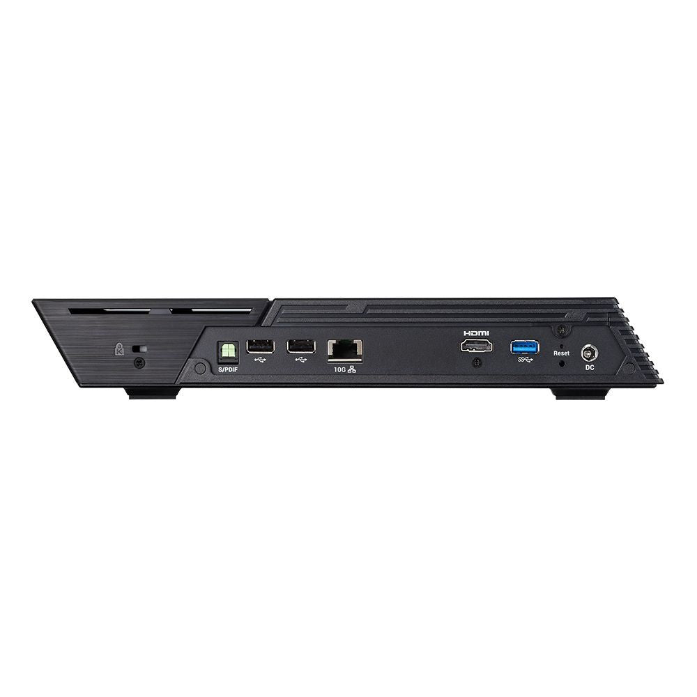 Compact IT device rear panel with HDMI, USB, 10G Ethernet, and S/PDIF ports for business networking