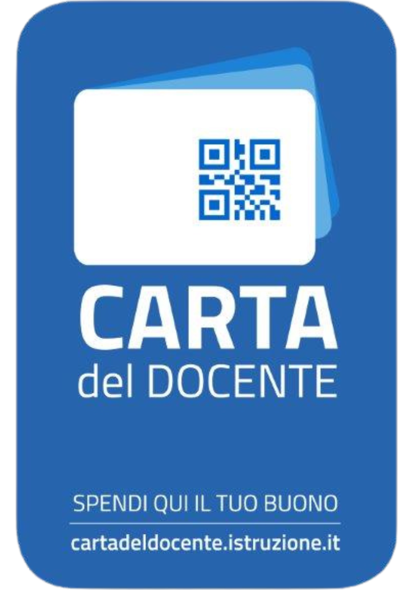 Carta del Docente with QR code for spending teacher voucher, blue design, cartadeldocente.istruzione.it