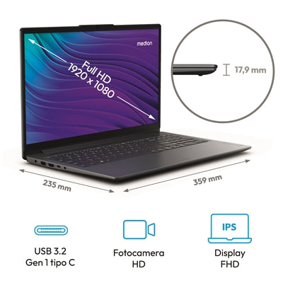 NB MEDION AKOYA E15235 15.6"FHD I3-N305 62610 8DDR5 512GB SSD WIN11H BT WIFI CAM HDMI 3USB GAMEPAS 3M NUMPA [30039147]