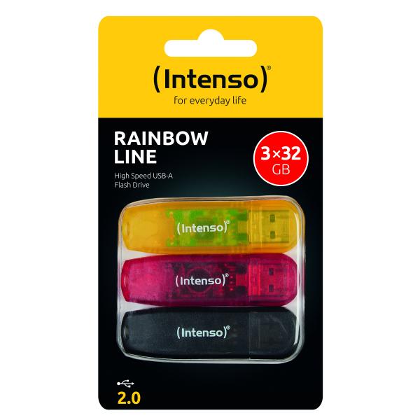 INTENSO PEN DISK RAINBOW LINE 32GB USB 2.0 CONFEZIONE DA 3 PEZZI (ARANCIONE-ROSSA-NERA) [3502483]