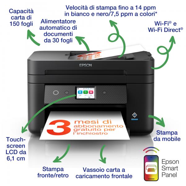 EPSON MULTIFUNZIONE INK A4 COLORE, WORKFORCE WF-2960DWF, 4.800C1.200 DPI FRONTE/RETRO ADF [C11CK60403]