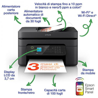 EPSON MULTIFUNZIONE INK A4 COLORE, WF-2930DWF, 33PPM, FRONTE/RETRO, ADF, USB/WIFI, 4 IN 1 [C11CK63403]