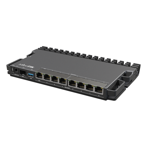 MikroTik RouterBORD 5009UPr+S+IN with Marvell Armada ARMv8 CPU (4-cores, 1.4GHz per core), 1GB of DDR4 RAM, 1GB NAND storage, 1x 2.5Gbit LAN (802.3af/at PoE-out and POE-in), 7x 1Gbit LAN (802.3af/at P [RB5009UPr+S+IN]