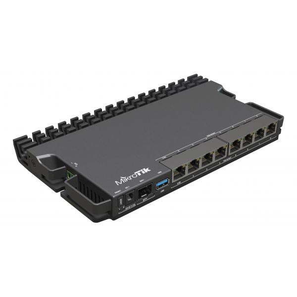 MikroTik RouterBORD 5009UPr+S+IN with Marvell Armada ARMv8 CPU (4-cores, 1.4GHz per core), 1GB of DDR4 RAM, 1GB NAND storage, 1x 2.5Gbit LAN (802.3af/at PoE-out and POE-in), 7x 1Gbit LAN (802.3af/at P [RB5009UPr+S+IN]
