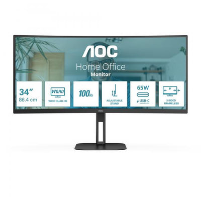AOC MONITOR CURVO 34 LED VA WQHD 21:9 4MS 300 CDM, REG ALTEZZA, USB-C DOCK, DP/HDMI, MULTIMEDIALE [CU34V5C/BK]