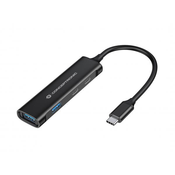 Conceptronic 4-Port USB 3.0 Hub - 2 USB-C & 2 USB-A ports - aluminum case - USB-C connector [HUBBIES12B]
