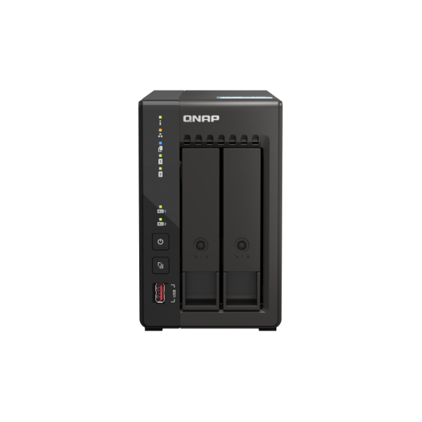 QNAP NAS - 2-bay desktop NAS, Intel Celeron J6412 4C 2.0GHz, burst 2.6GHz, onboard 8GB RAM, 2 x HDMI 1.4b, 2x M.2 2280 PCIe slots, 2x 2.5GbE, 2x USB 3.2 Gen2 Type A, 2x USB 2.0, long term supply up to [TS-253E-8G]