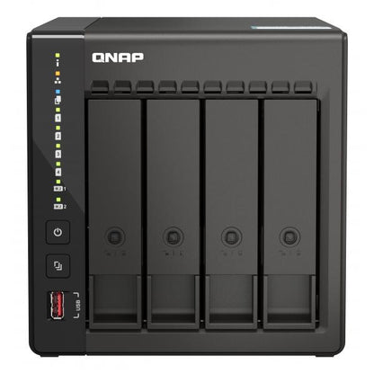 QNAP NAS - 4-bay desktop NAS, Intel Celeron J6412 4C 2.0GHz, burst 2.6GHz, onboard 8GB RAM, 2 x HDMI 1.4b, 2x M.2 2280 PCIe slots, 2x 2.5GbE, 2x USB 3.2 Gen2 Type A, 2x USB 2.0, long term supply up to [TS-453E-8G]
