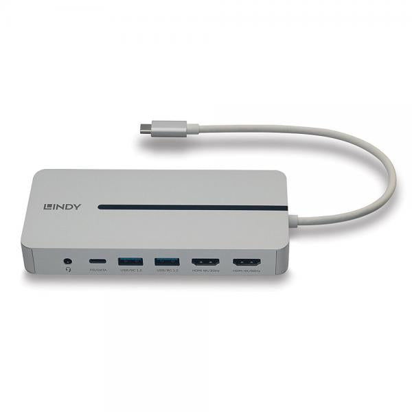 LINDY No. 43360 - DST-Mx Duo, Mini Docking Station per Laptop/MacBook USB-C con Supporto 4K su Doppio Display & Ricarica Pass-Through 100W [LIN-43360]