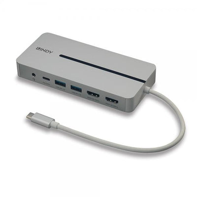 LINDY No. 43360 - DST-Mx Duo, Mini Docking Station per Laptop/MacBook USB-C con Supporto 4K su Doppio Display & Ricarica Pass-Through 100W [LIN-43360]