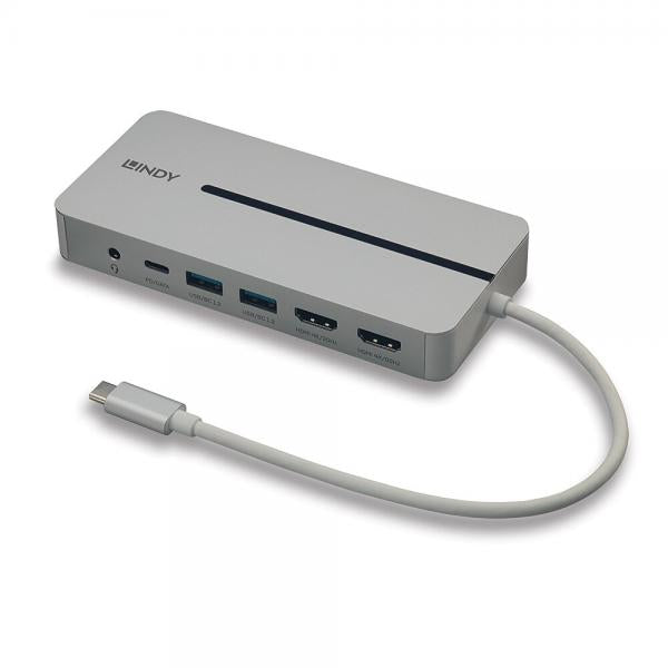 LINDY No. 43360 - DST-Mx Duo, Mini Docking Station per Laptop/MacBook USB-C con Supporto 4K su Doppio Display & Ricarica Pass-Through 100W [LIN-43360]