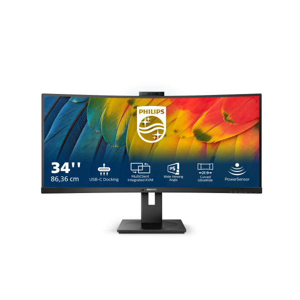 Philips 5000 Series - 34 inch Curved - UltraWide Quad HD VA LED Monitor - 3440x1440 - USB-C Dock - HAS / RJ45 / Webcam [34B1U5600CH/00]