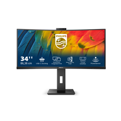 PHILIPS MONITOR CURVO 34 LED VA ULTRA WIDE 3440X1440 21:9 4MS 350 CDM, USB-C DOCK, WEBCAM, REG ALTEZ, MULTIMEDIALE [34B1U5600CH]