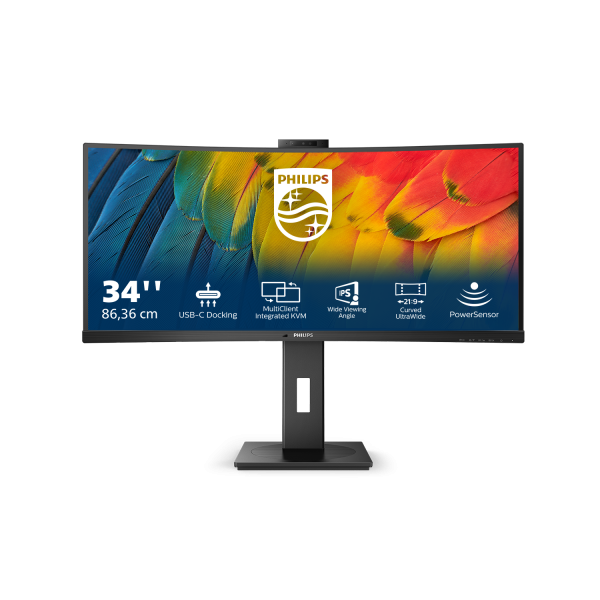 PHILIPS MONITOR CURVO 34 LED VA ULTRA WIDE 3440X1440 21:9 4MS 350 CDM, USB-C DOCK, WEBCAM, REG ALTEZ, MULTIMEDIALE [34B1U5600CH]