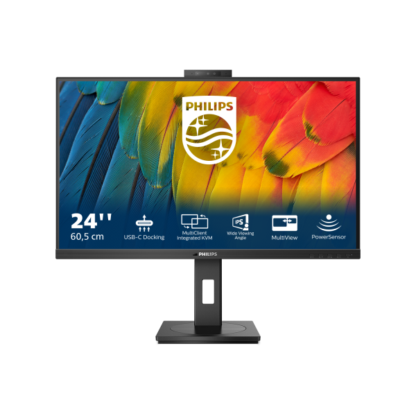 PHILIPS MONITOR 23,8 WLED IPS 16:9 FHD 4MS, DP/HDMI, USB-C DOCKING, WEBCAM, PIVOT, MULTIMEDIALE [24B1U5301H]