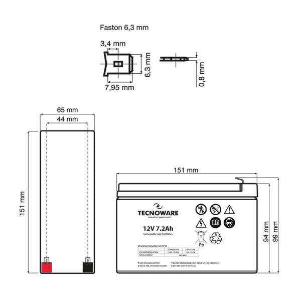 POWER BATTERY TECNOWARE 12V 7,2AH FASTON6,3 MM [EACPE12V7A2TWP]