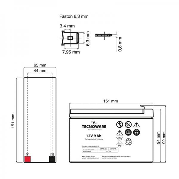 POWER BATTERY TECNOWARE 12V 9AH FASTON 6,3 MM [EACPE12V09ATWP]