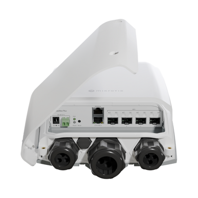 MikroTik, FiberBox Plus CRS305-1G-4S+OUT with 800MHz CPU, 256MB RAM, 1xGigabit LAN, 4 x SFP+ cages, RouterOS L5 or SwitchOS (dual boot), IP66 compliant outdoor enclosure, mounting kit, PSU, PoE inject [CRS305-1G-4S+OUT]