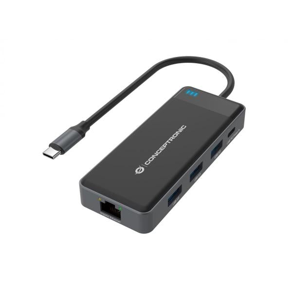 Conceptronic 7-in-1 Docking Station USB 3.2 Gen 1 - MST - HDMI x 2 - USB 3.0 x 3 - GbE - 100W USB PD [DONN14G]