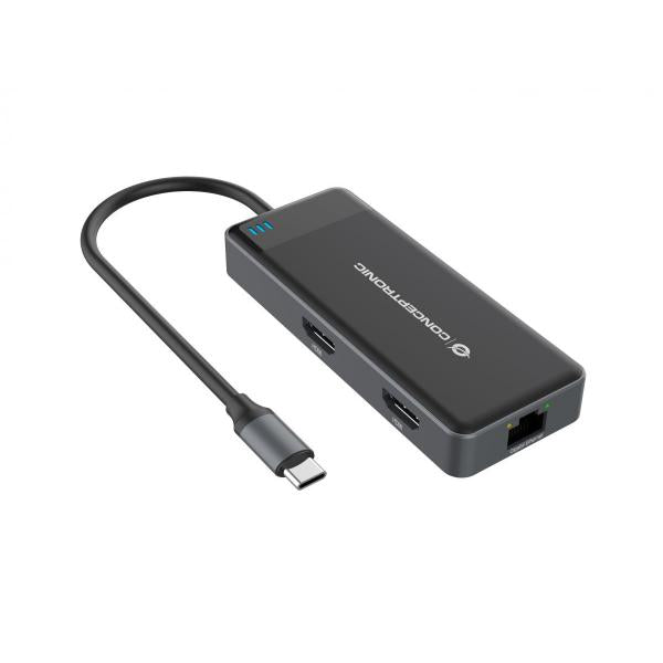 Conceptronic 7-in-1 Docking Station USB 3.2 Gen 1 - MST - HDMI x 2 - USB 3.0 x 3 - GbE - 100W USB PD [DONN14G]